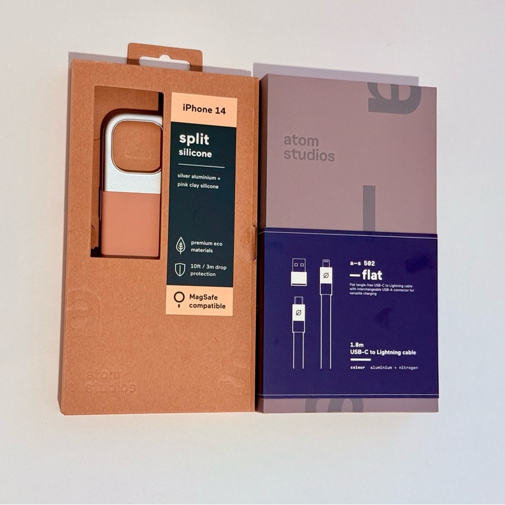 Atom Studios iPhone 14 Split Silicone Case and USB-C to Lightning Cable